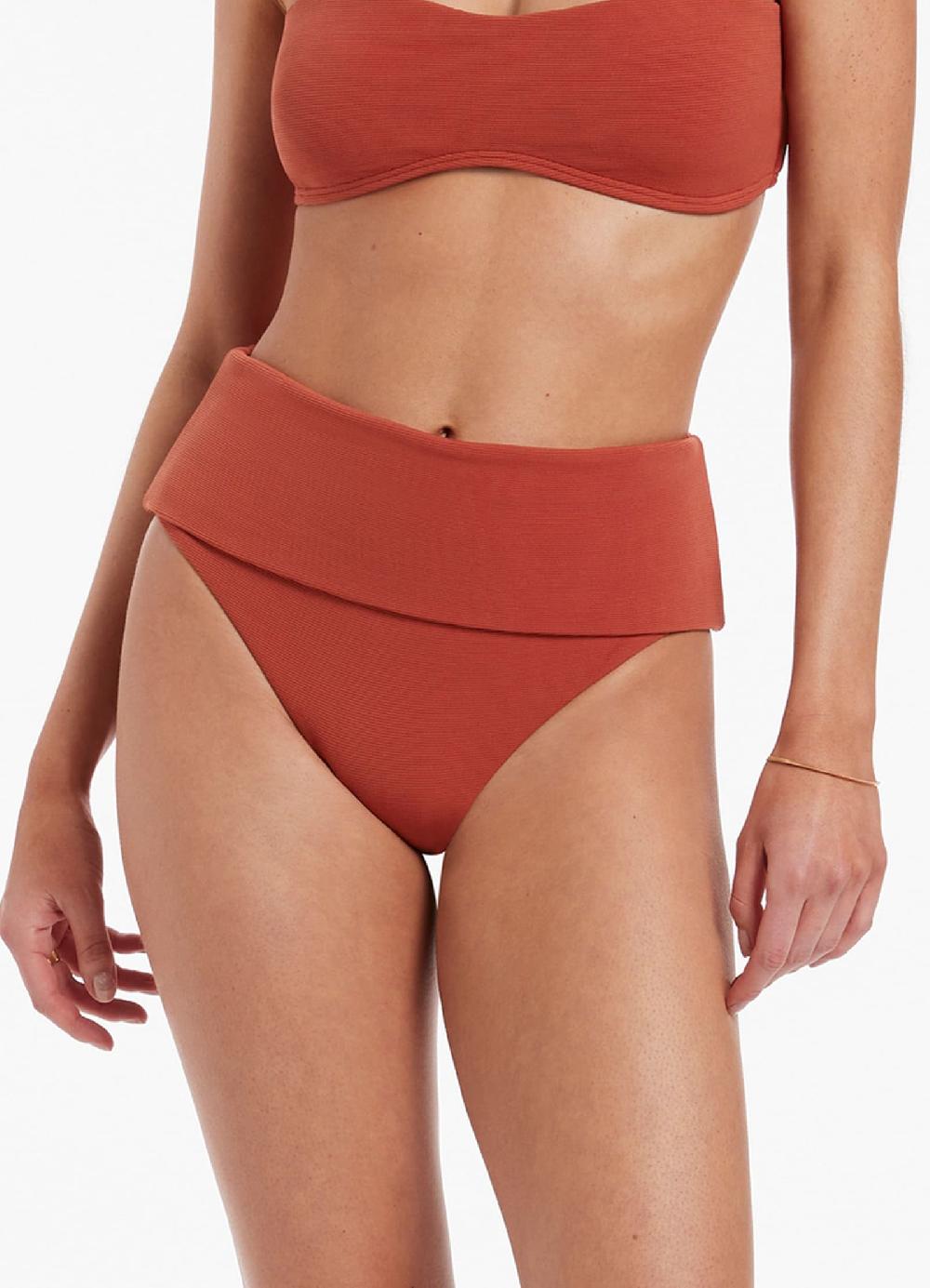 Jets Australia Isla Rib Fold Down High Waisted Bikini Bottom - Russet