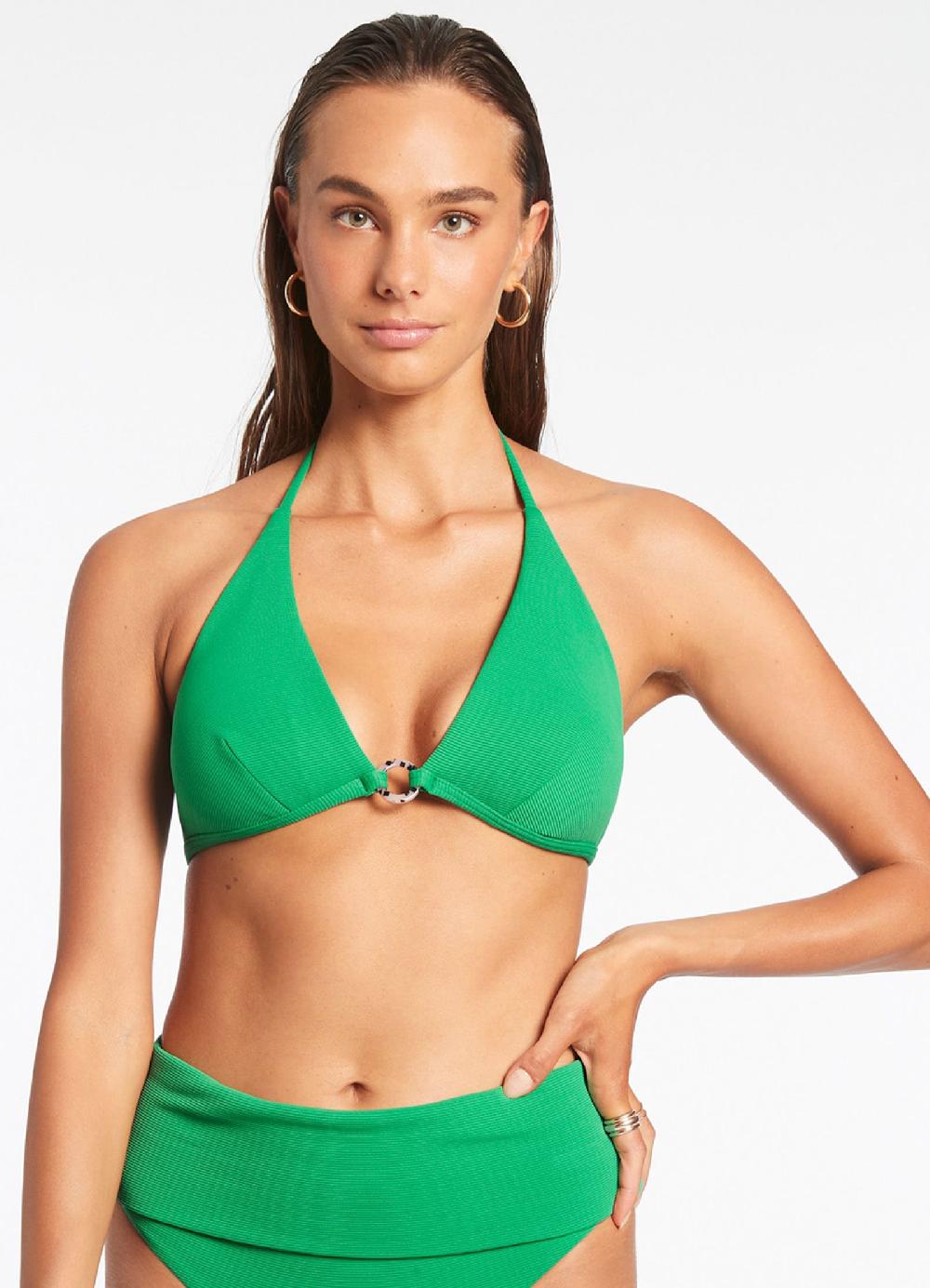 Jets Australia Isla Rib Halter Triangle Bikini Top - Green