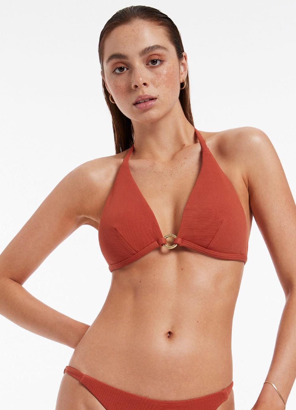 jets australia Isla Rib Halter Triangle Bikini Top - Russet