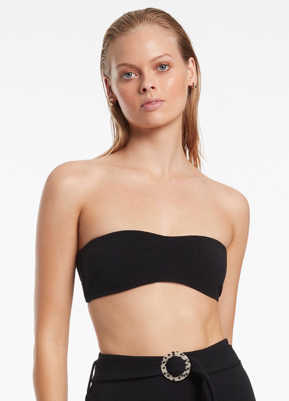 Jets Australia Isla Rib Minimal Bandeau Bikini Top - Black