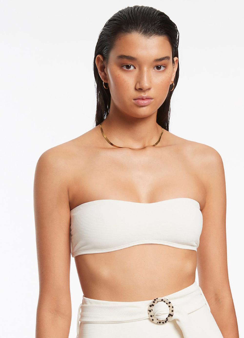 Jets Australia Isla Rib Minimal Bandeau Bikini Top - Cream