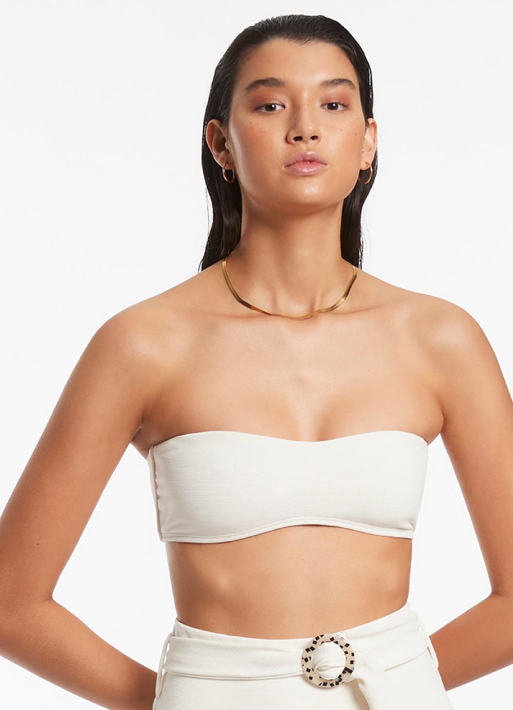 jets australia Isla Rib Minimal Bandeau Bikini Top - Cream