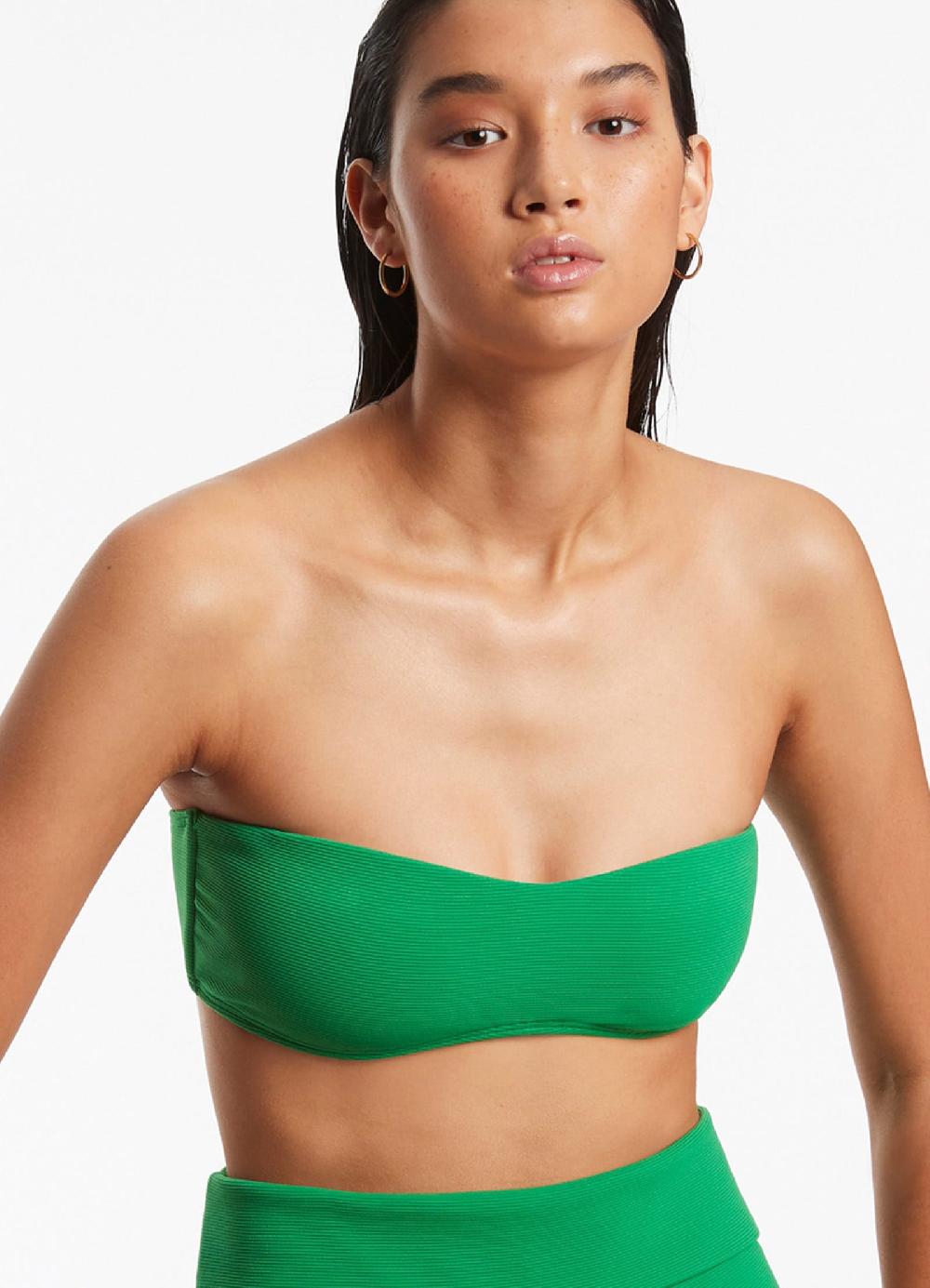 jets australia Isla Rib Minimal Bandeau Bikini Top - Green