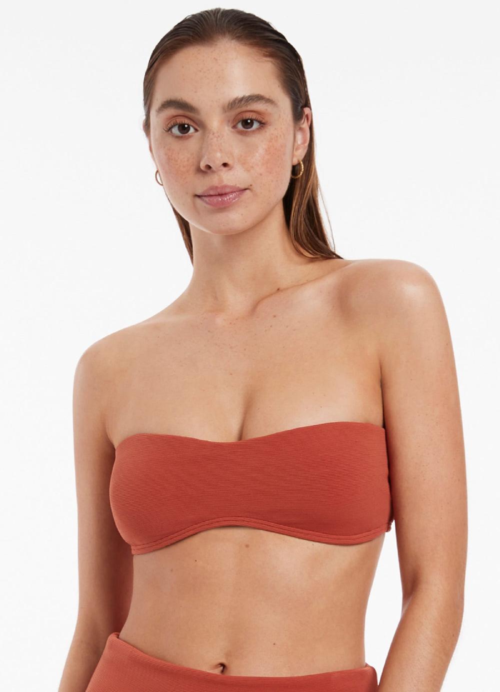 Jets Australia Isla Rib Minimal Bandeau Bikini Top - Russet