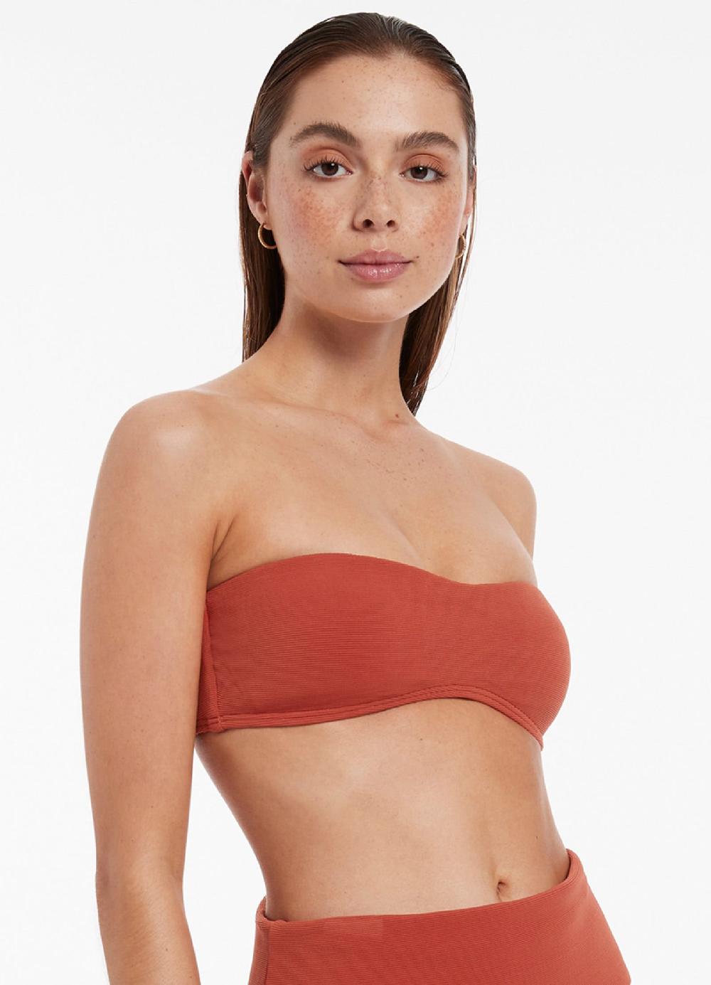 Jets Australia Isla Rib Minimal Bandeau Bikini Top - Russet