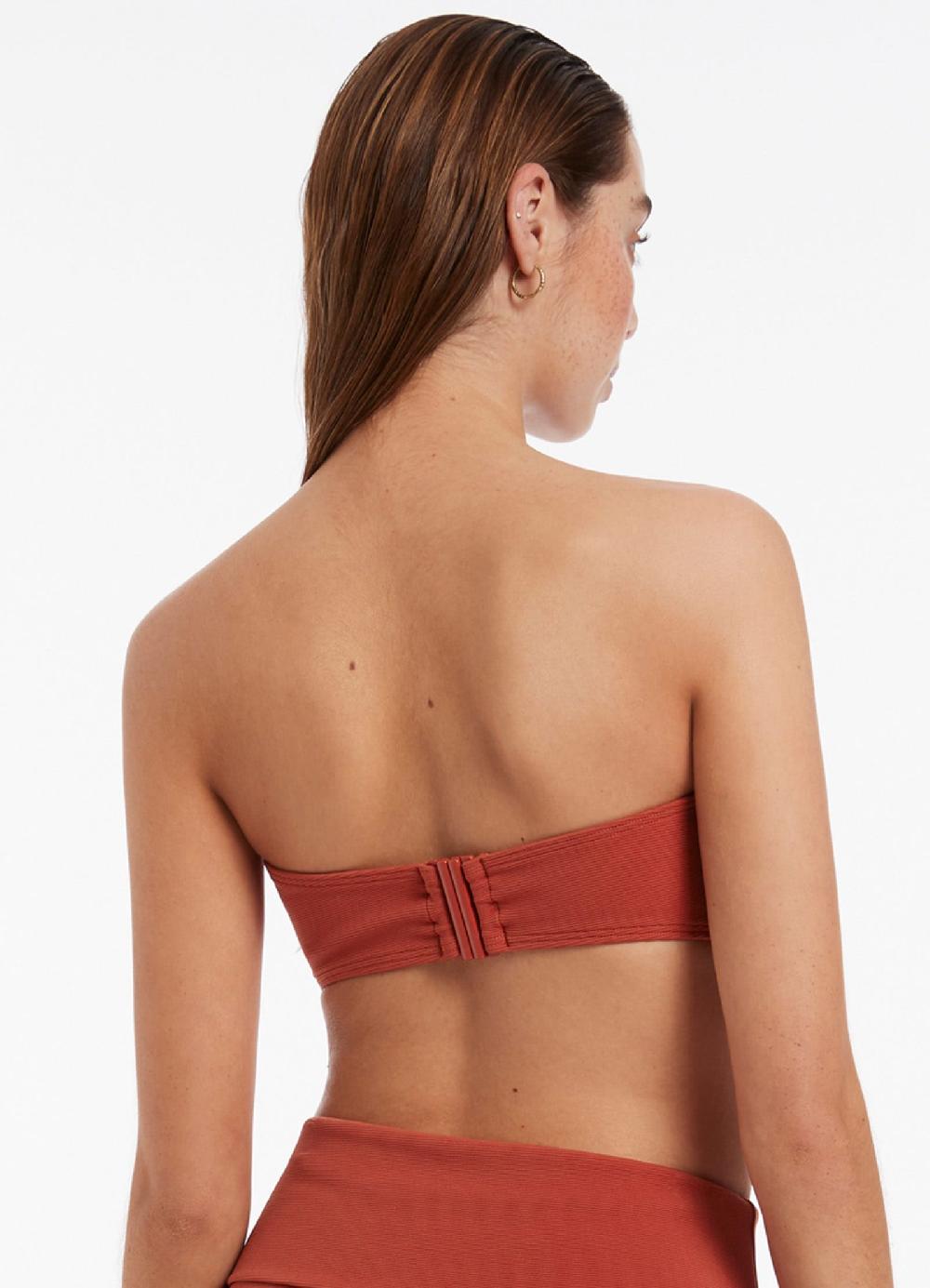 Jets Australia Isla Rib Minimal Bandeau Bikini Top - Russet