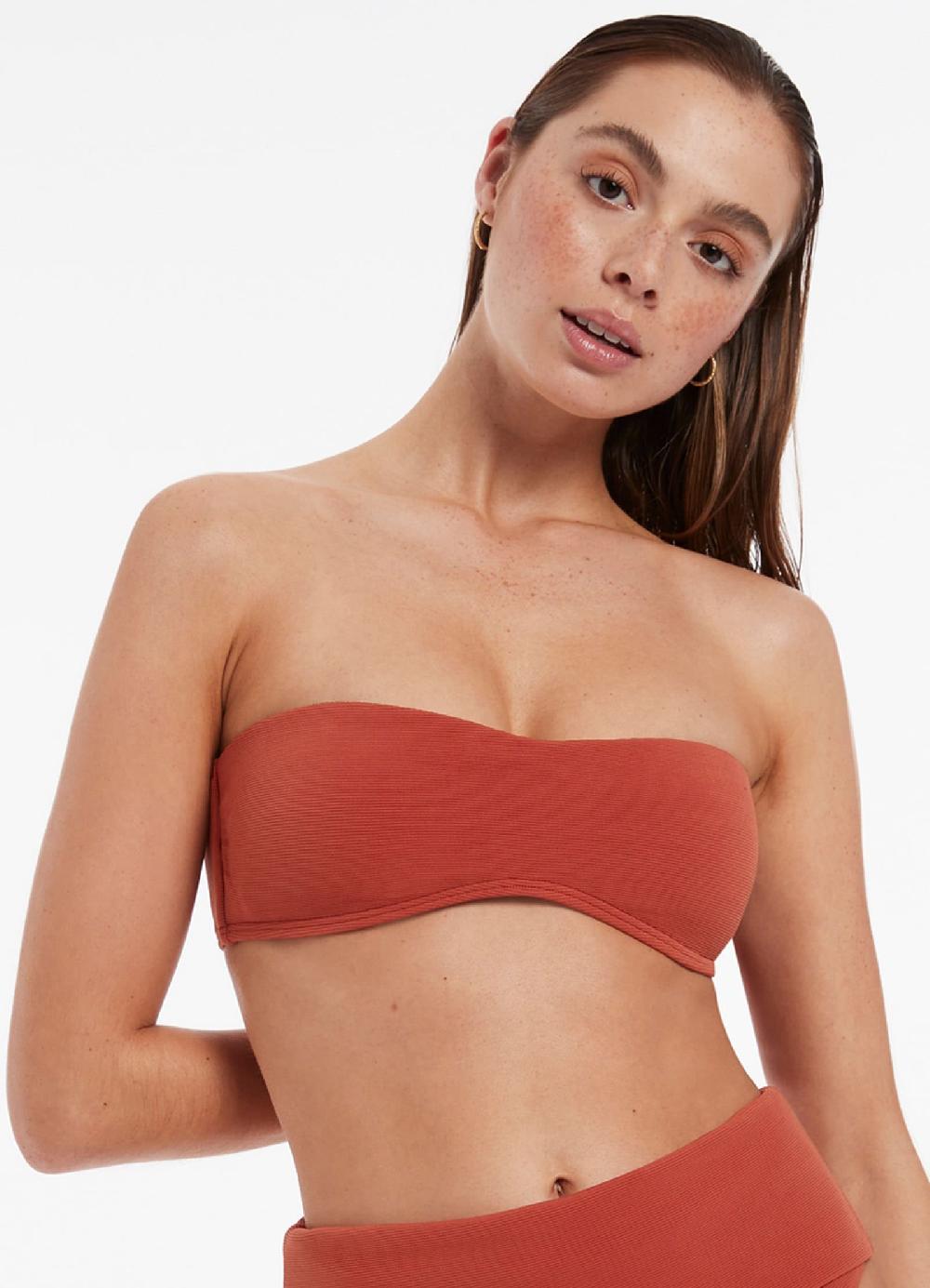jets australia Isla Rib Minimal Bandeau Bikini Top - Russet