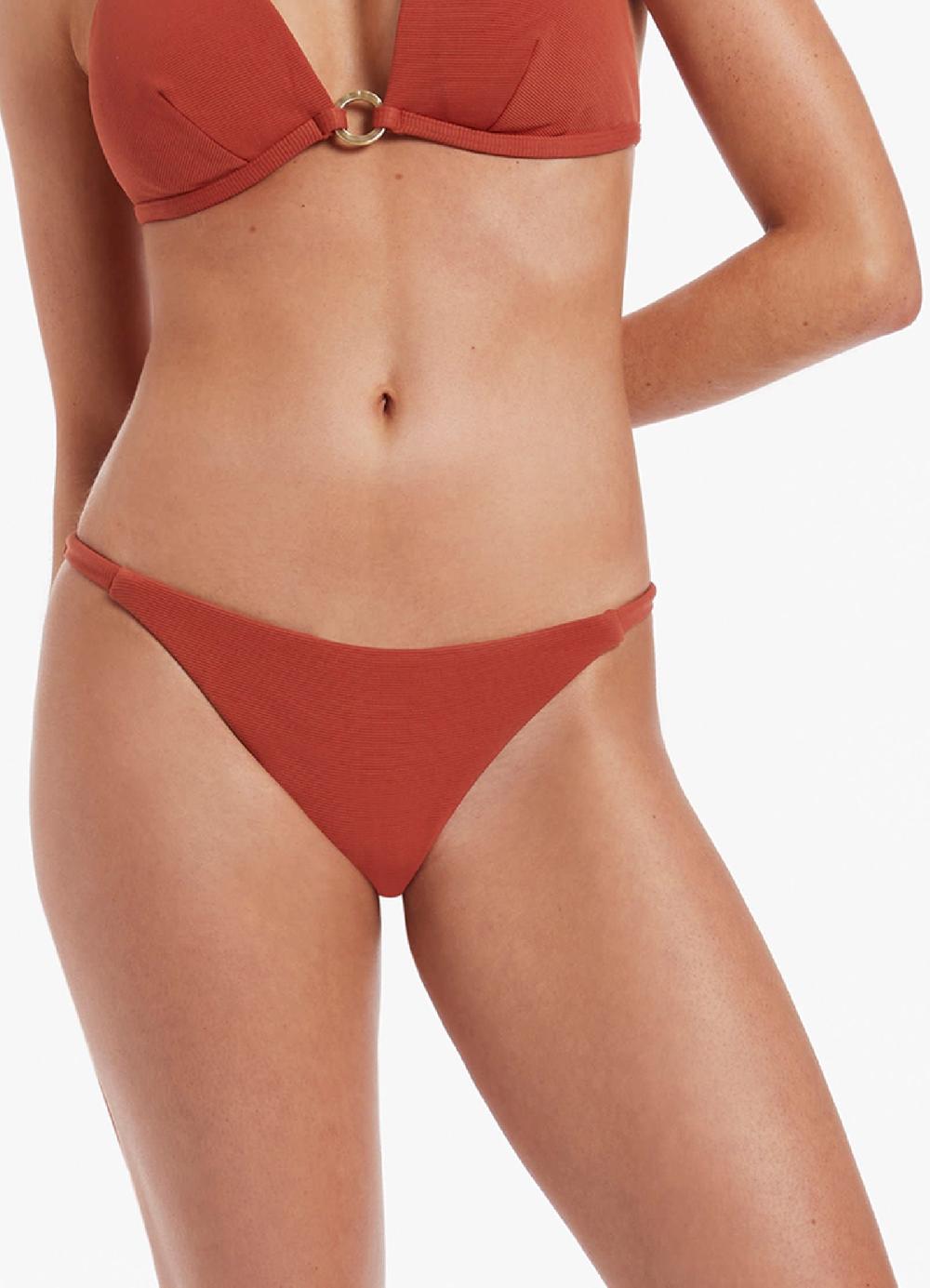 Jets Australia Isla Rib Skinny Side Hipster Bikini Bottom - Russet