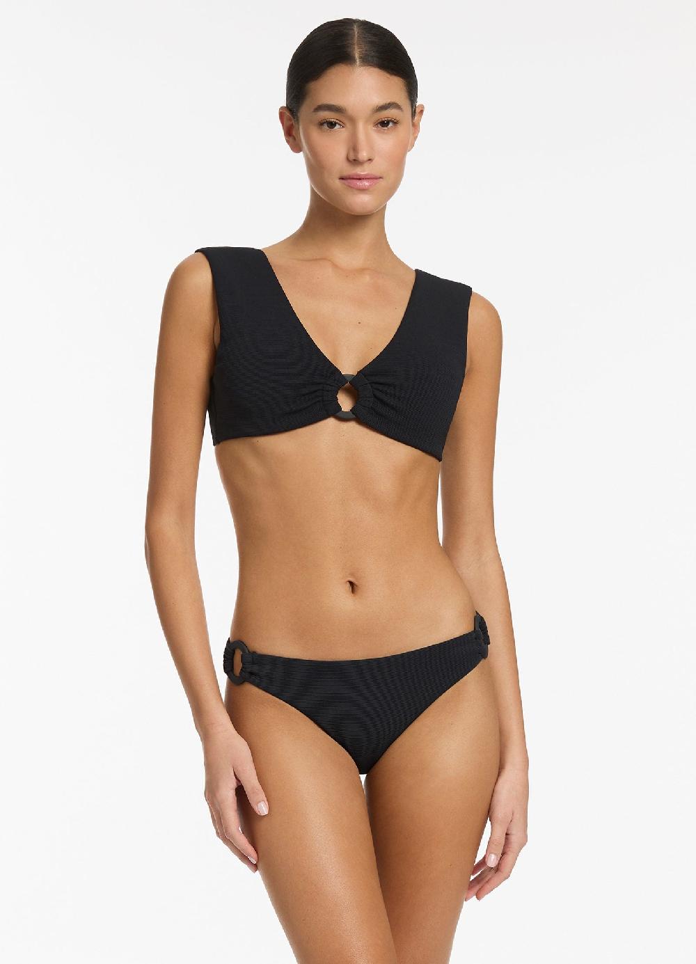 jets australia Isla Rib Trim Side Hipster Bikini Bottom - Black