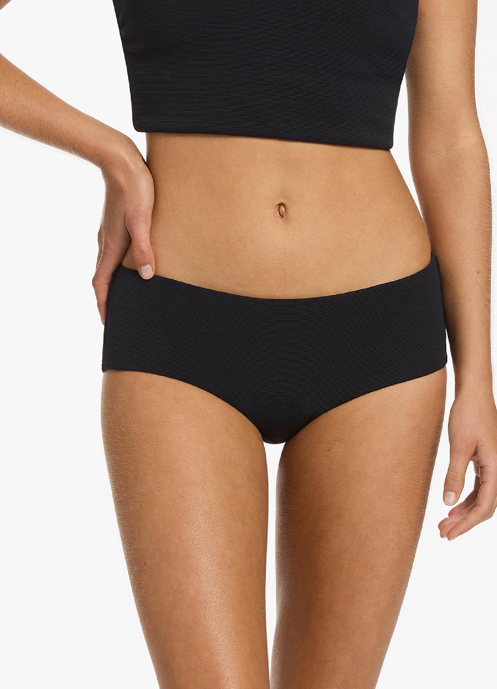 Jets Australia Isla Rib Wide Side Hipster Bikini Bottom - Black