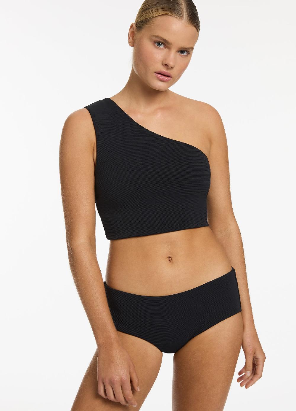 jets australia Isla Rib Wide Side Hipster Bikini Bottom - Black