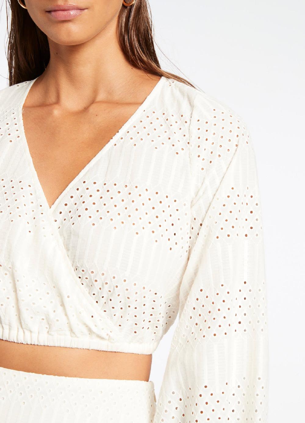 Jets Australia Broderie Cropped Blouse - Cream