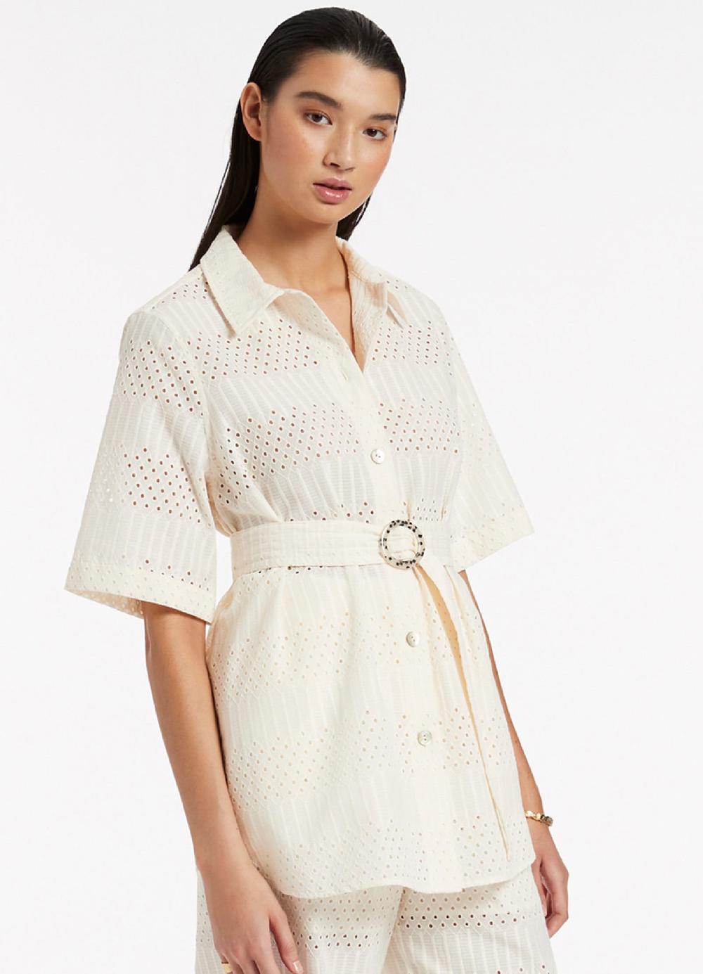 Jets Australia Broderie Short Sleeve Shirt - Cream