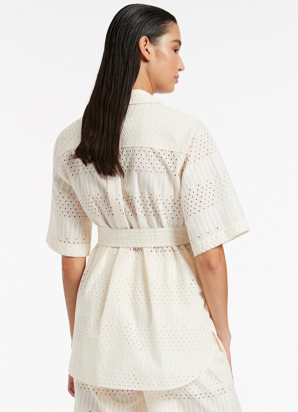 Jets Australia Broderie Short Sleeve Shirt - Cream