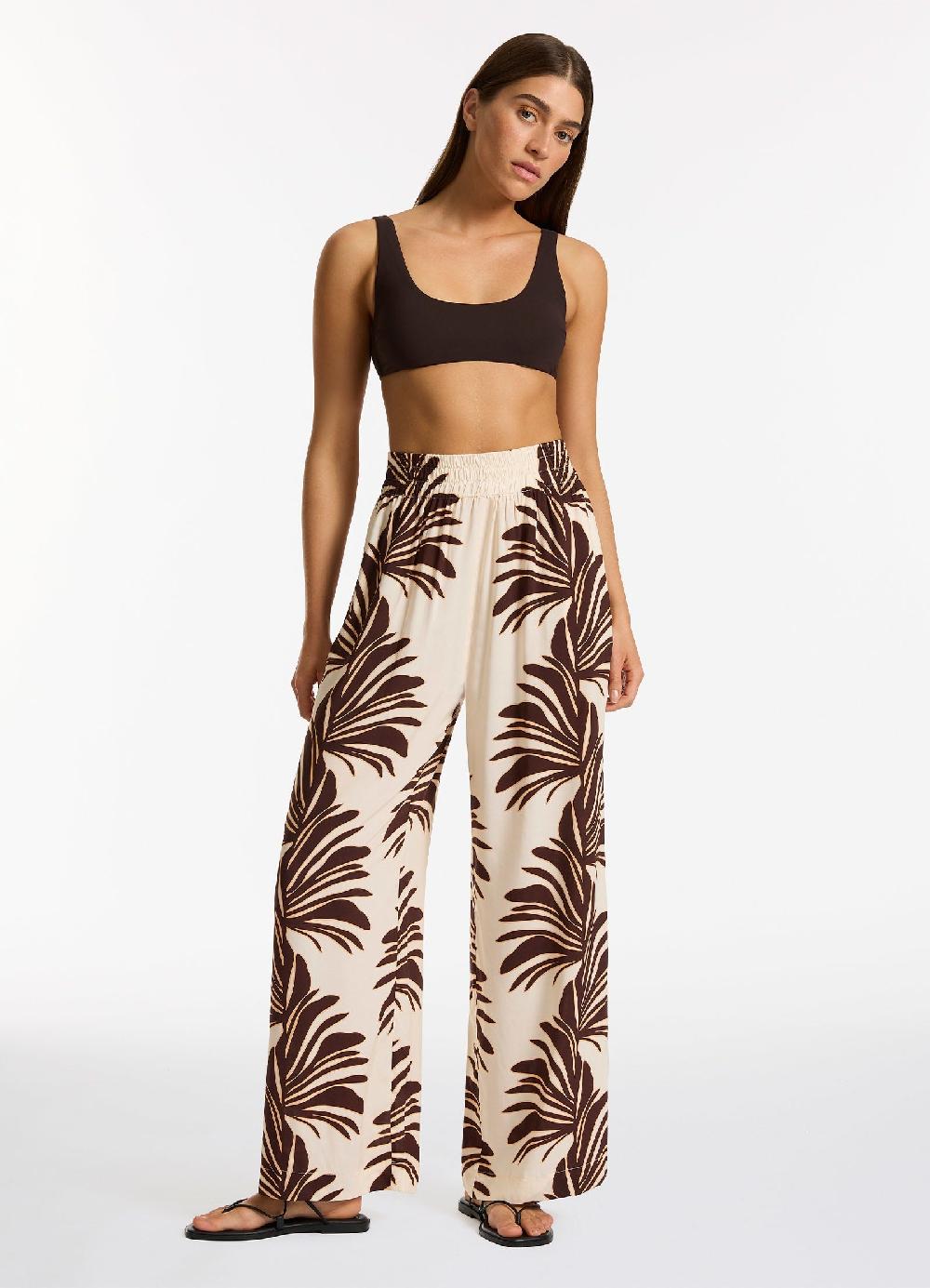 Jets Australia Dahlia Palm Wide Leg Pant - Cream