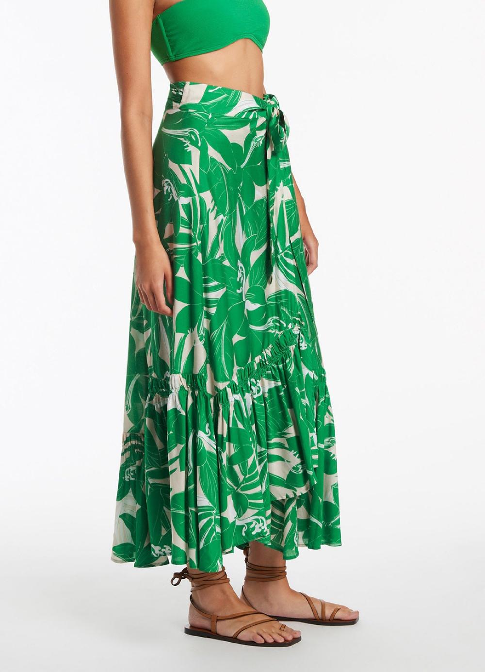 Jets Australia Floreale Ruffle Wrap Skirt - Green