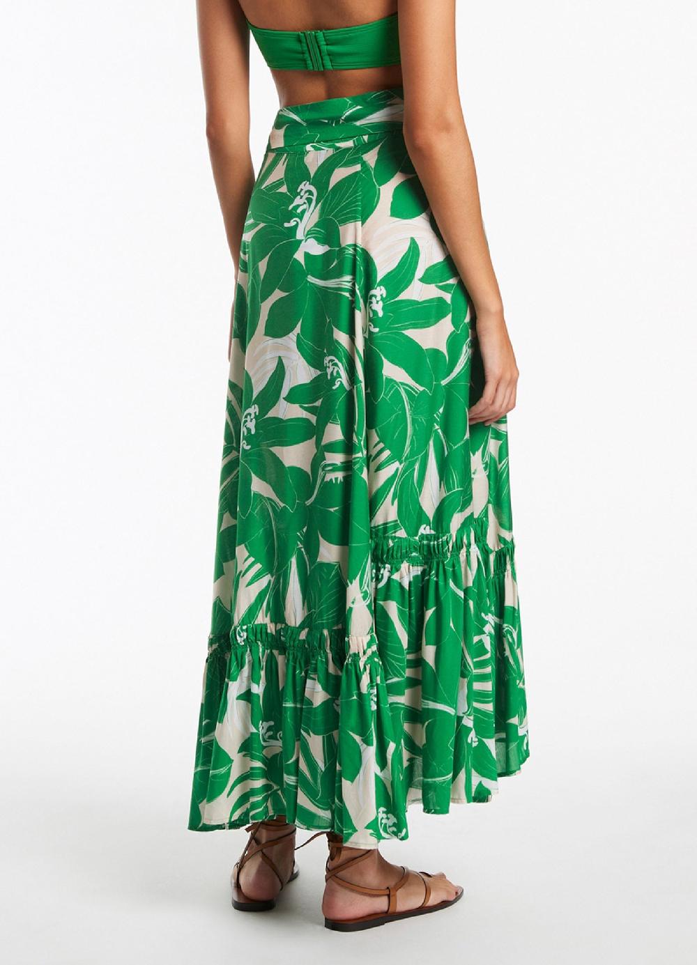 Jets Australia Floreale Ruffle Wrap Skirt - Green