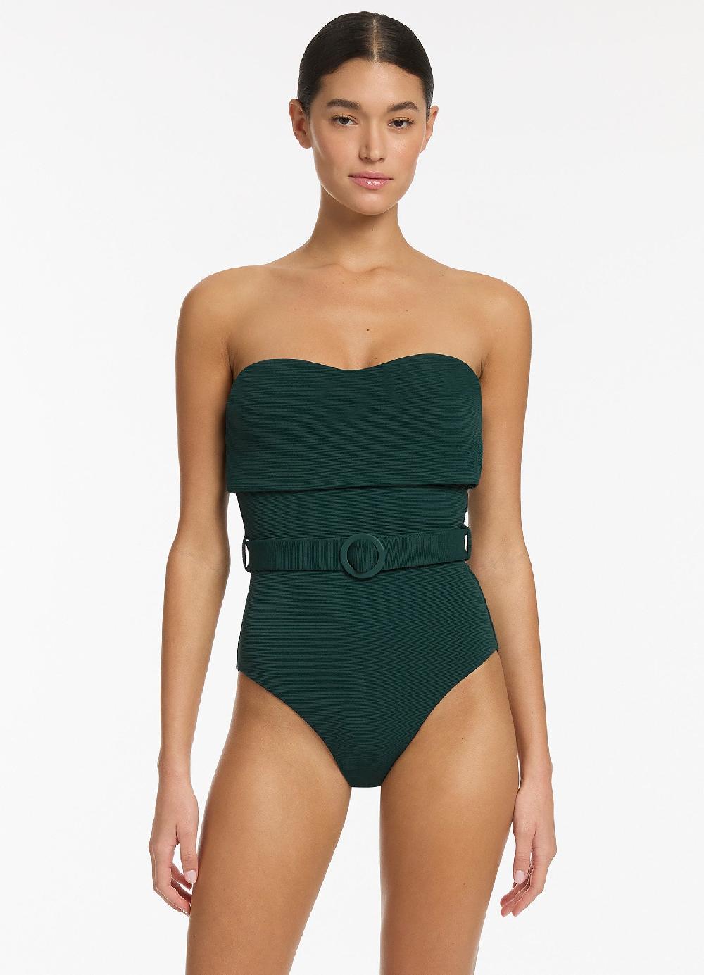 jets australia Isla Rib Bandeau One Piece - Forest