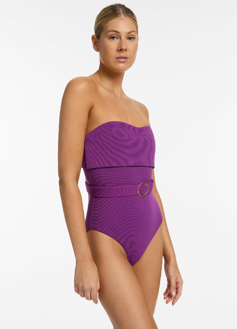 jets australia Isla Rib Bandeau One Piece - Wine Cup