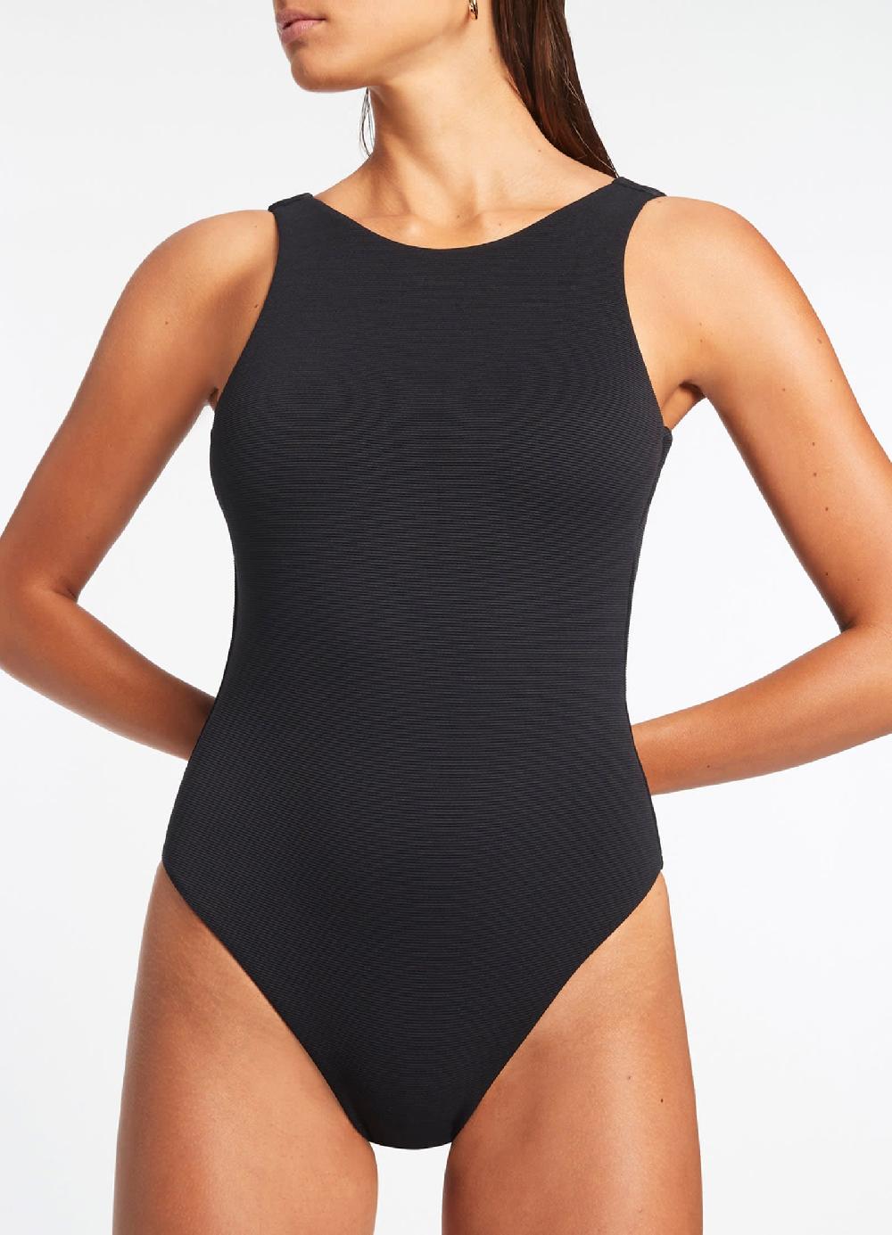 Jets Australia Isla Rib High Neck One Piece - Black