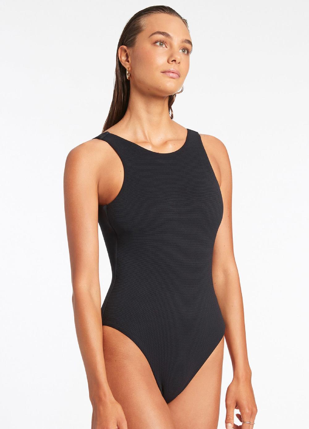 jets australia Isla Rib High Neck One Piece - Black