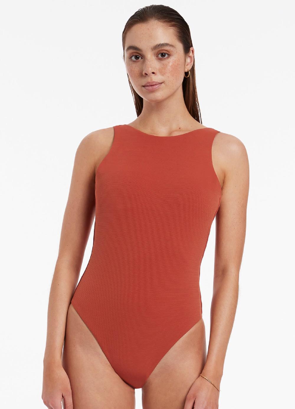 Jets Australia Isla Rib High Neck One Piece - Russet