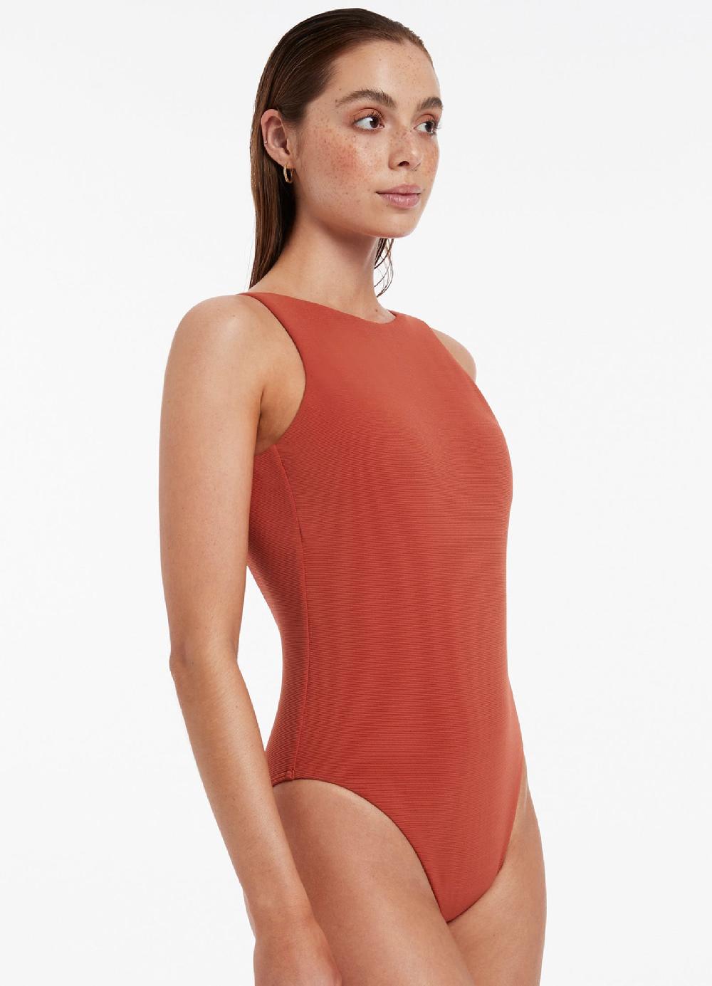 Jets Australia Isla Rib High Neck One Piece - Russet
