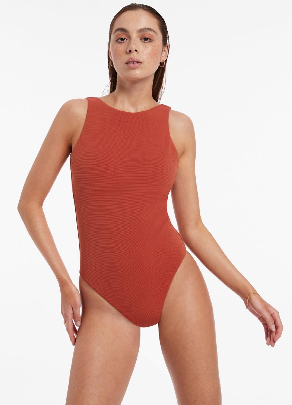 jets australia Isla Rib High Neck One Piece - Russet