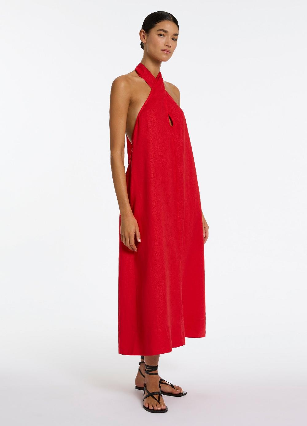 Jets Australia Jetset Low Back Halter Dress - Rosso