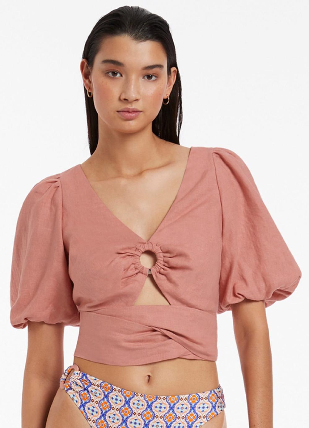 Jets Australia Jetset Puff Sleeve Top - Musk