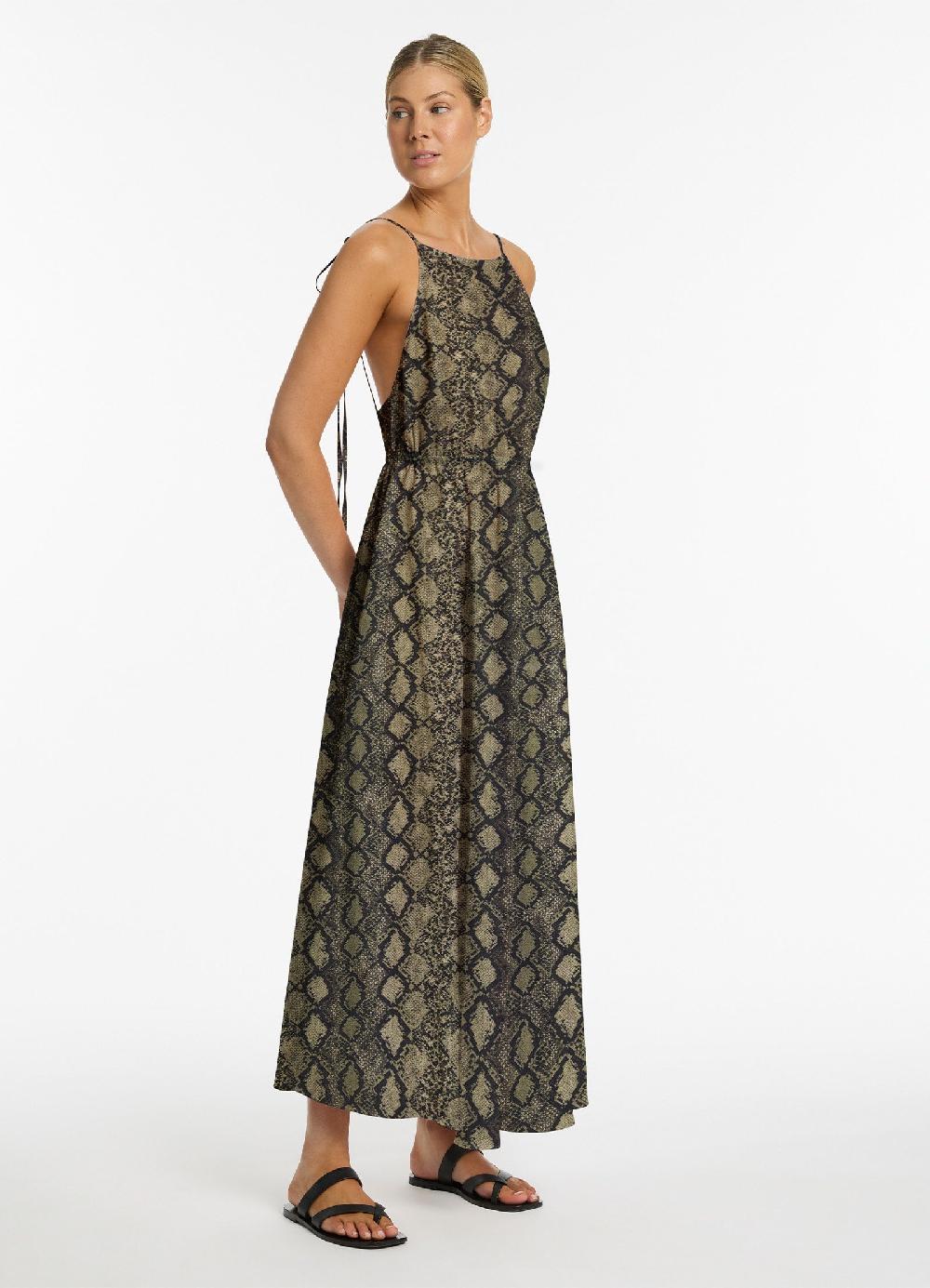 Jets Australia Python Backless Maxi Dress - Olive