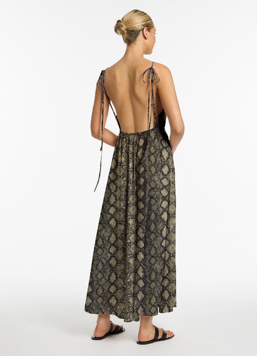 Jets Australia Python Backless Maxi Dress - Olive