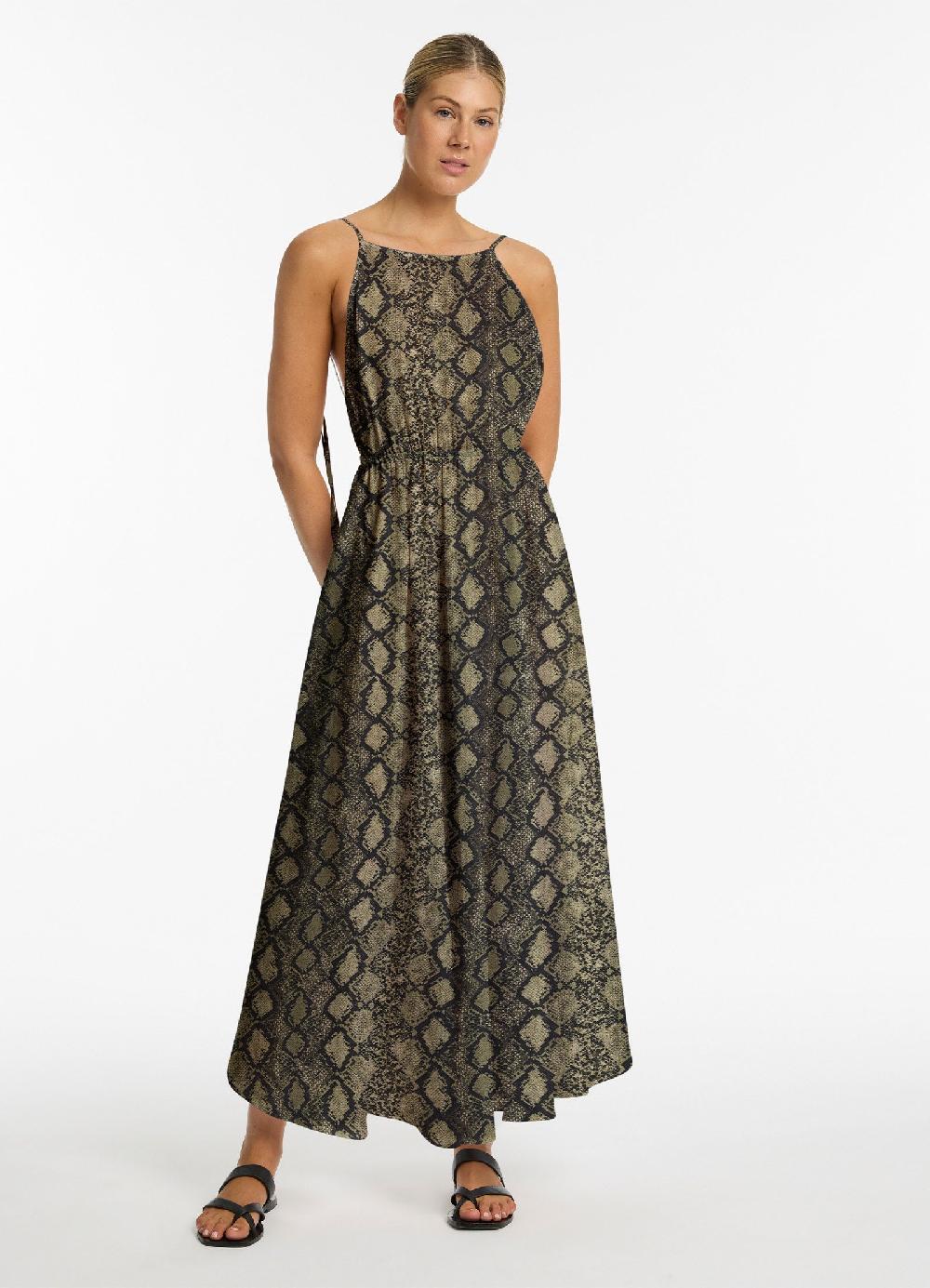 jets australia Python Backless Maxi Dress - Olive