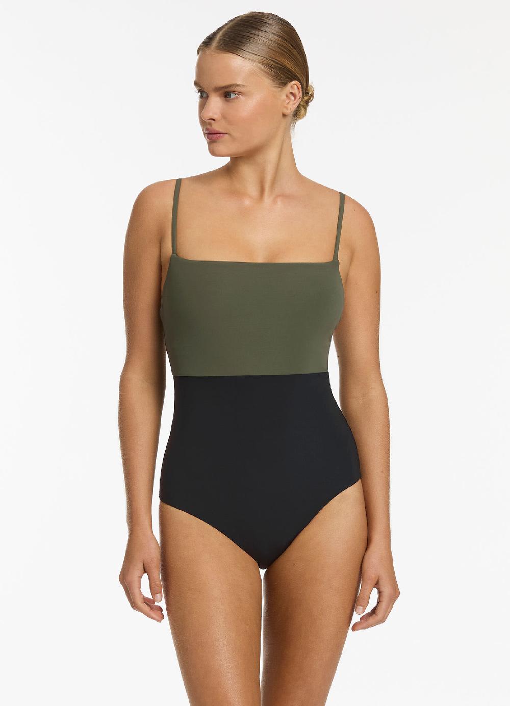 jets australia Versa Tank One Piece - Olive/Black