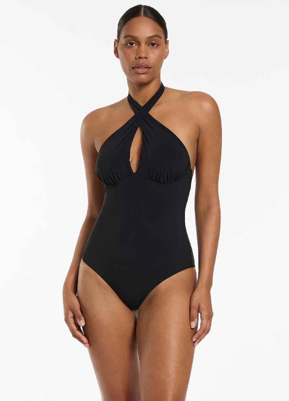jets australia Jetset Cross Over Halter One Piece - Black