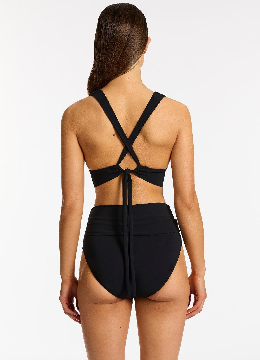 Jets Australia Jetset Fold Down High Waisted Bikini Bottom - Black