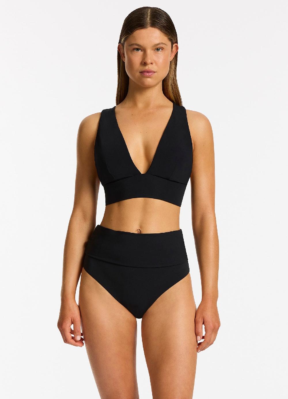 Jets Australia Jetset Fold Down High Waisted Bikini Bottom - Black