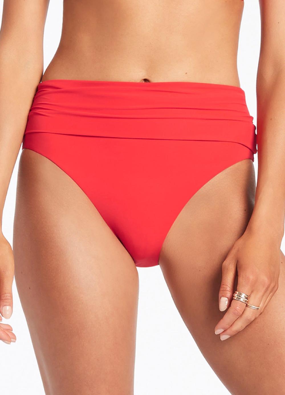 Jets Australia Jetset Fold Down High Waisted Bikini Bottom - Cherry