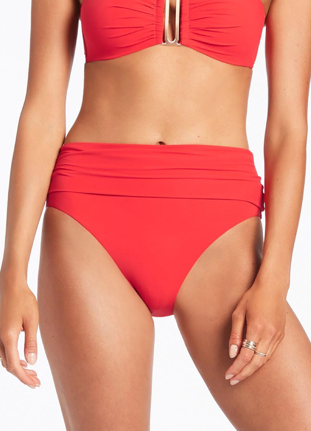 Jets Australia Jetset Fold Down High Waisted Bikini Bottom - Cherry