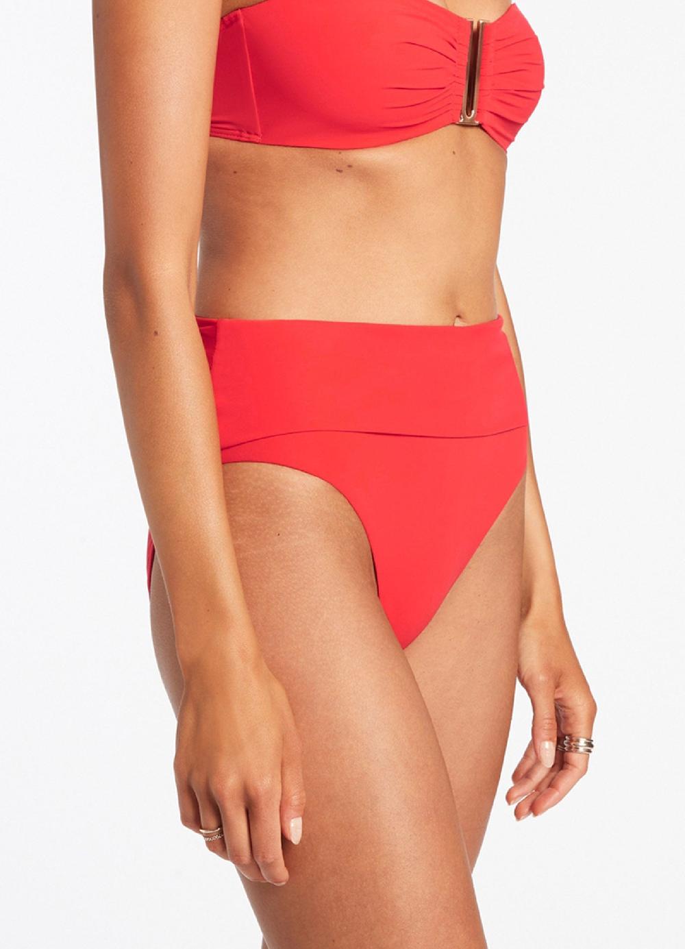 Jets Australia Jetset Fold Down High Waisted Bikini Bottom - Cherry