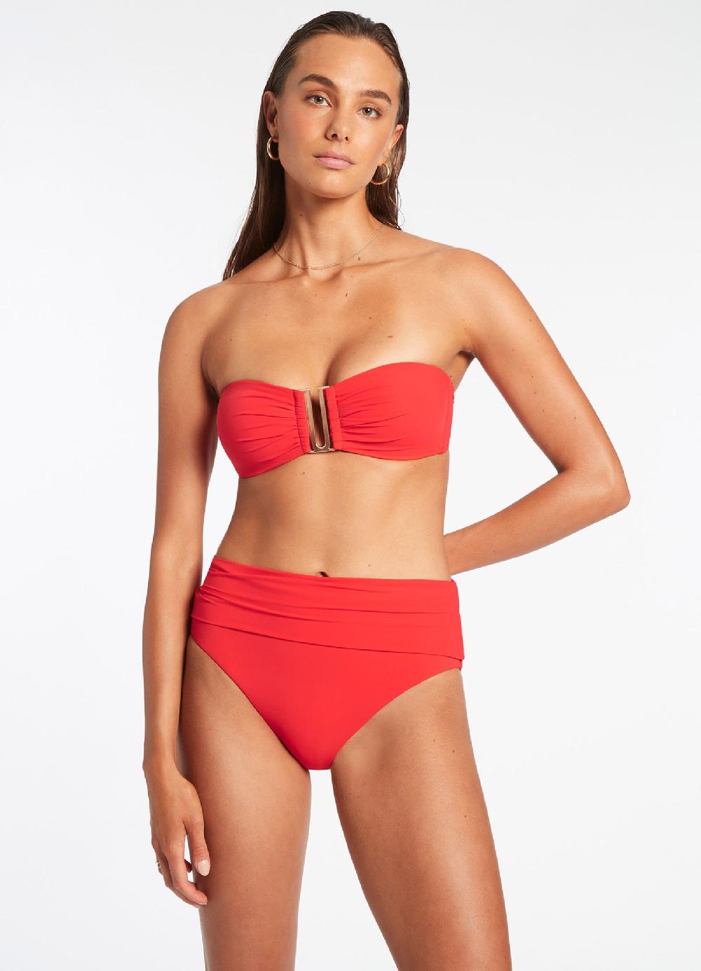 jets australia Jetset Fold Down High Waisted Bikini Bottom - Cherry