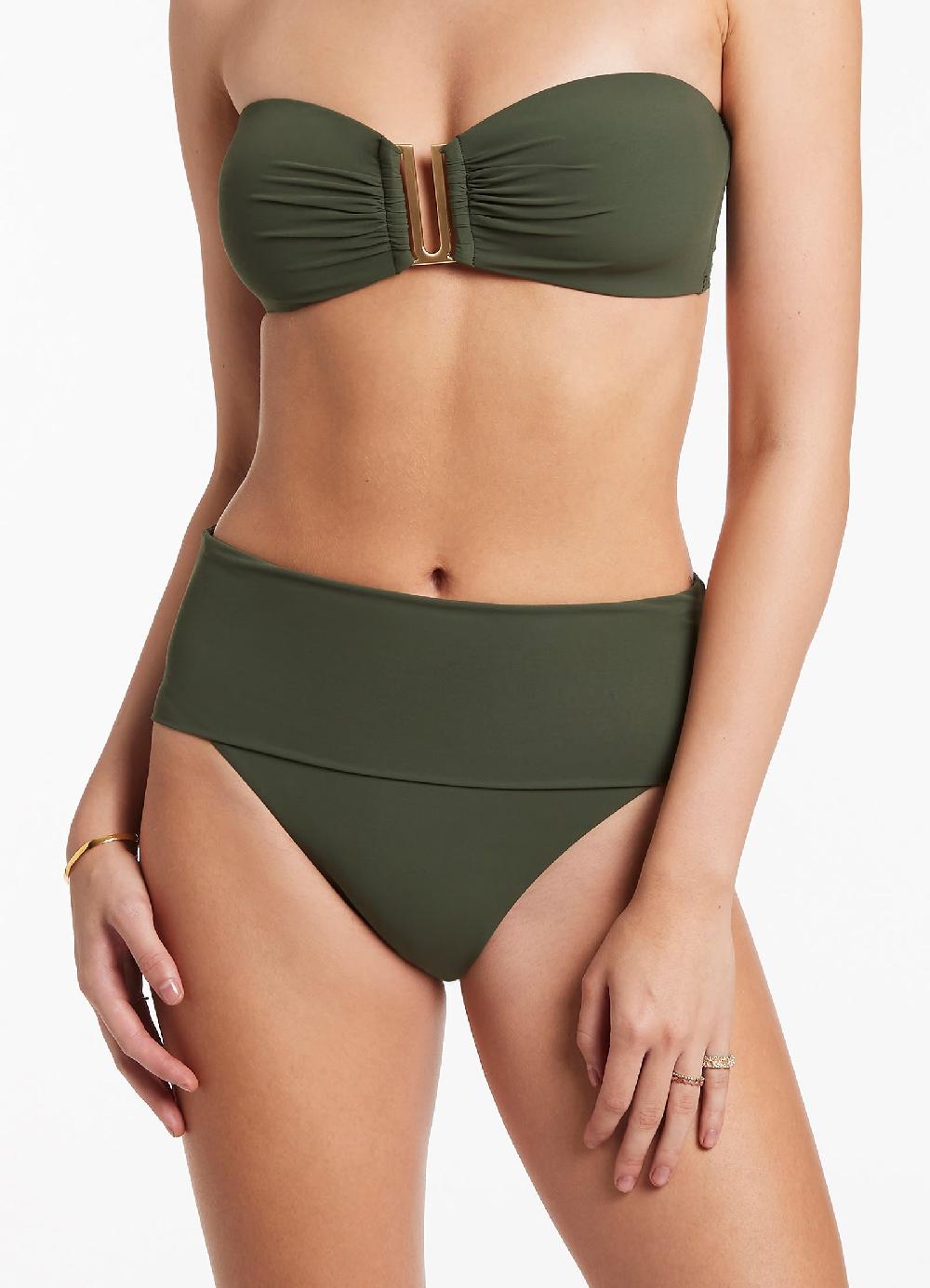 Jets Australia Jetset Fold Down High Waisted Bikini Bottom - Olive
