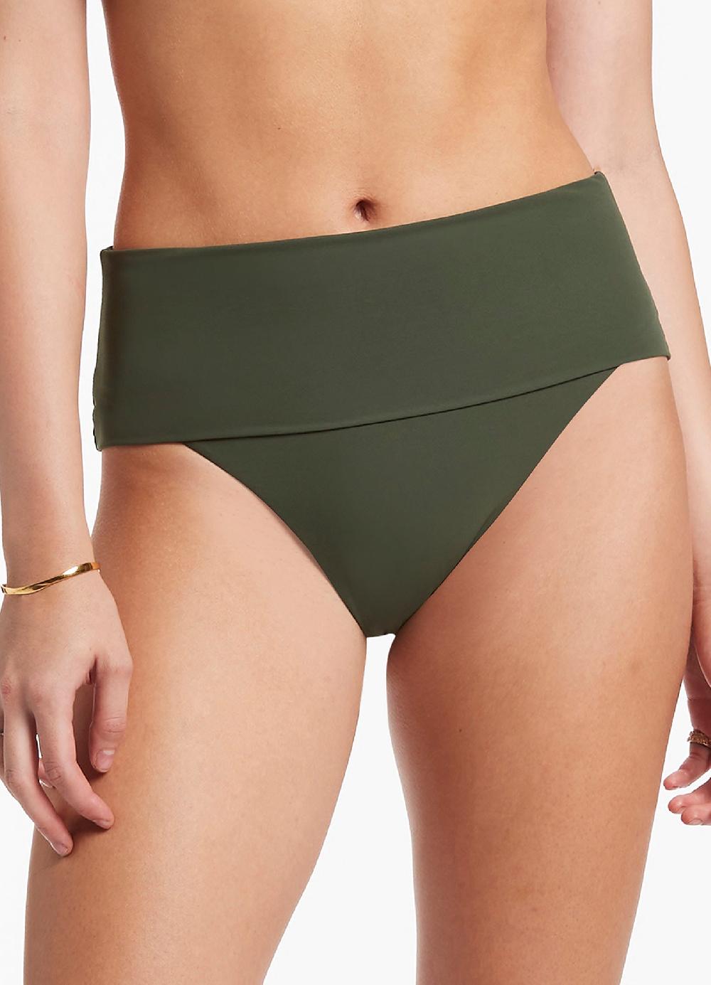 jets australia Jetset Fold Down High Waisted Bikini Bottom - Olive