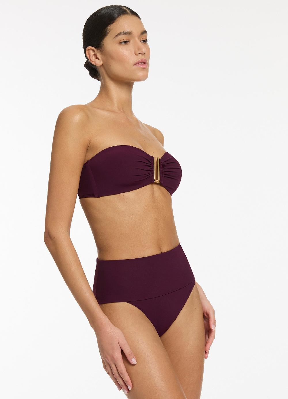 Jets Australia Jetset Fold Down High Waisted Bikini Bottom - Port