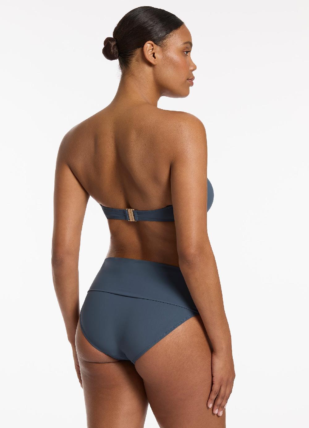 Jets Australia Jetset Fold Down High Waisted Bikini Bottom - Steel Blue