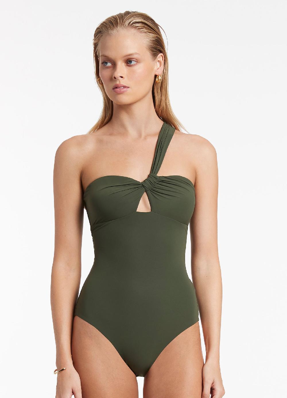 Jets Australia Jetset Gather One Shoulder One Piece - Olive