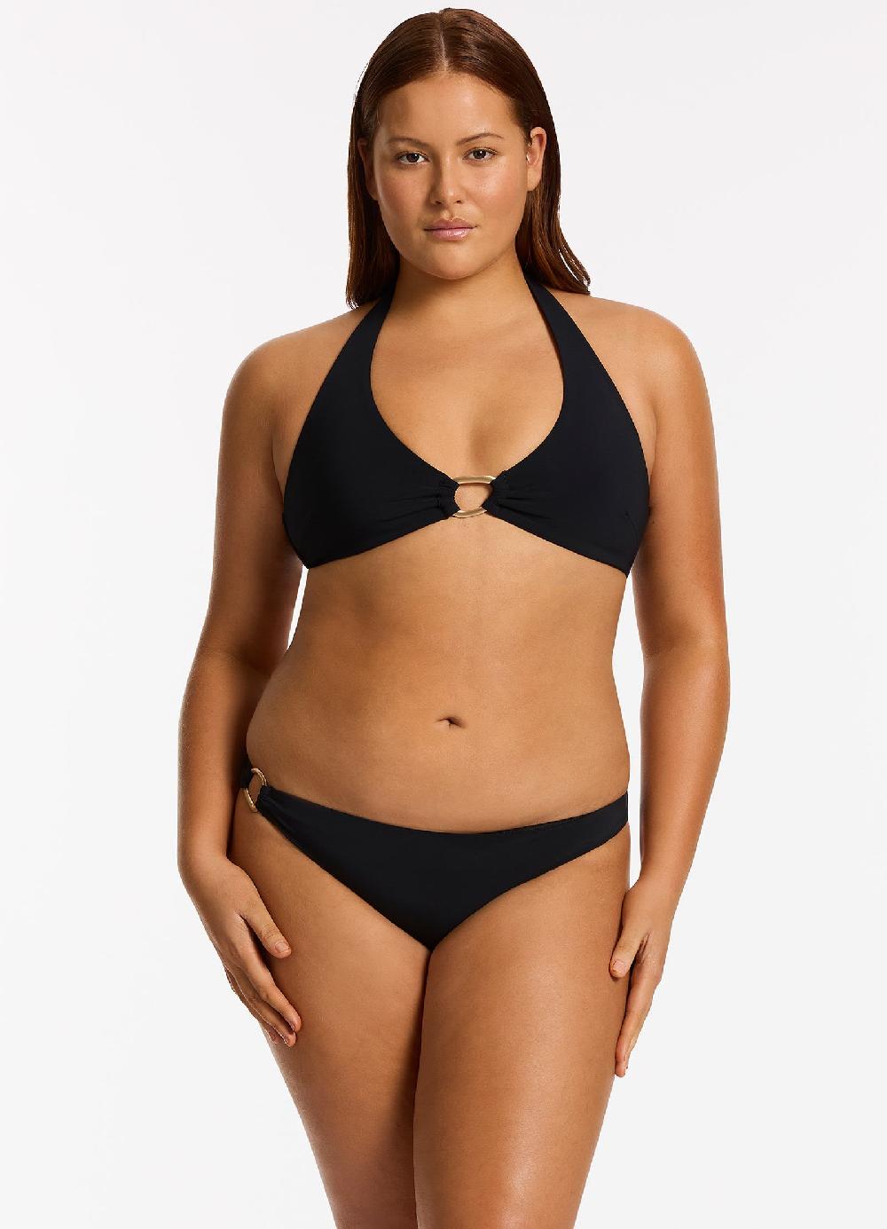 Jets Australia Jetset Lien Hipster Trim Side Bikini Bottom - Black