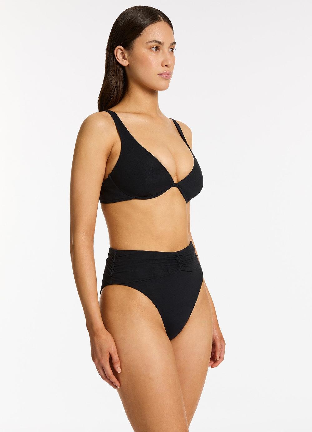 Jets Australia Jetset Lure High Leg High Waist Bikini Bottom - Black