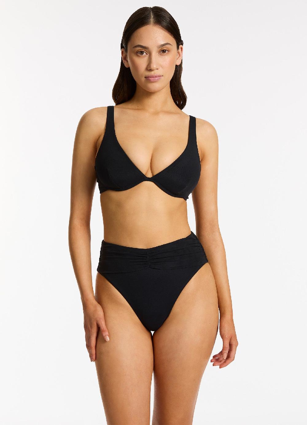 Jets Australia Jetset Lure High Leg High Waist Bikini Bottom - Black