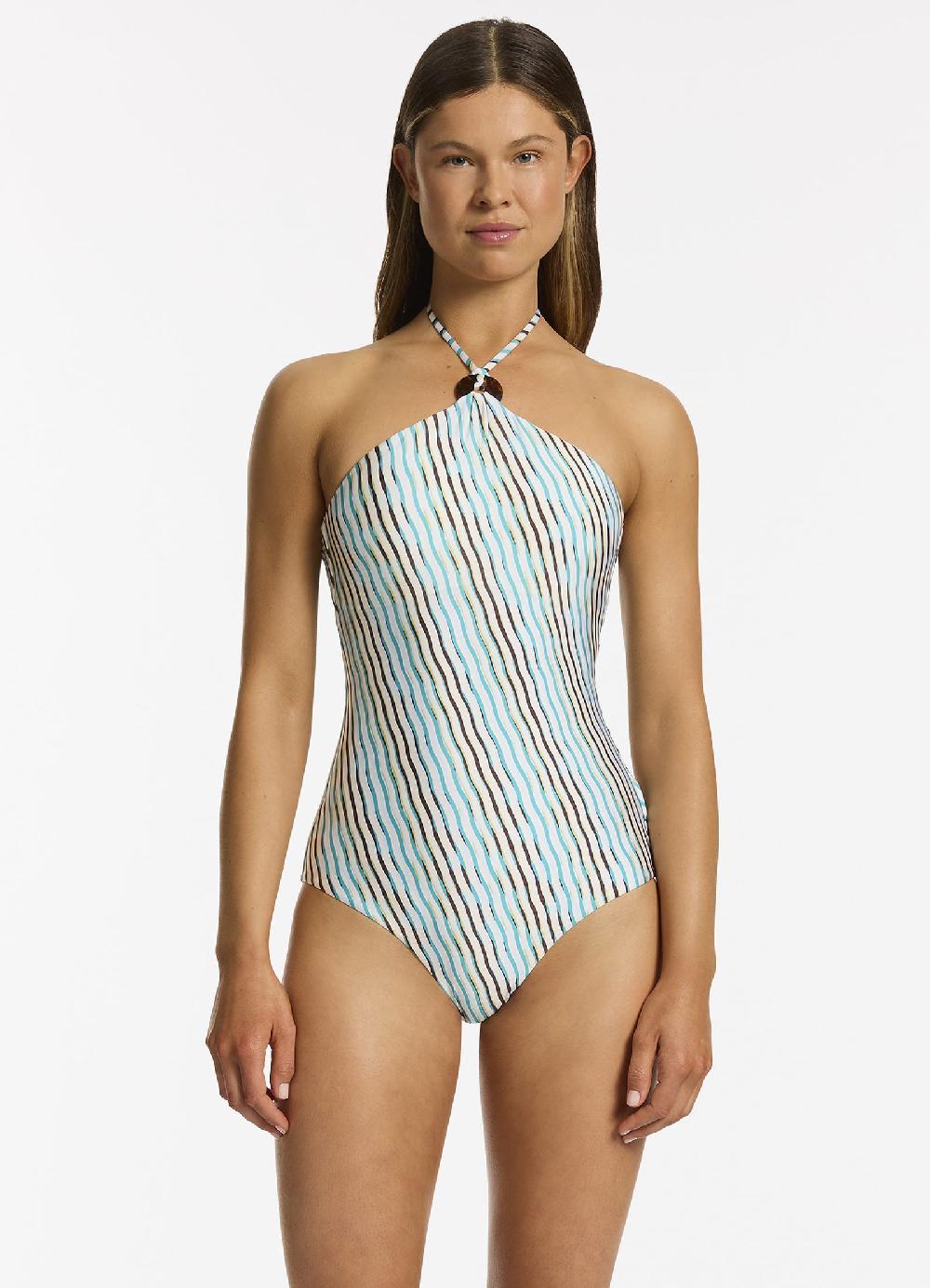 Jets Australia Lotus High Neck Halter One Piece - Teal